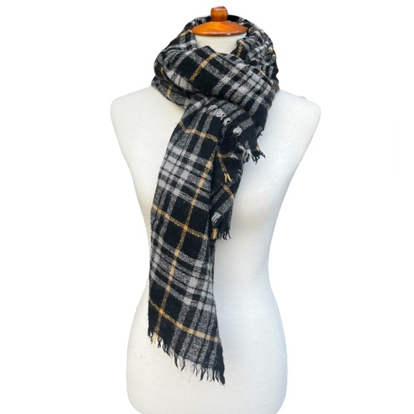 Isabel Marant Suzanne Black/White Checkered Plaid Patterned Scarf Cashmere Wool - Picture 1 of 6